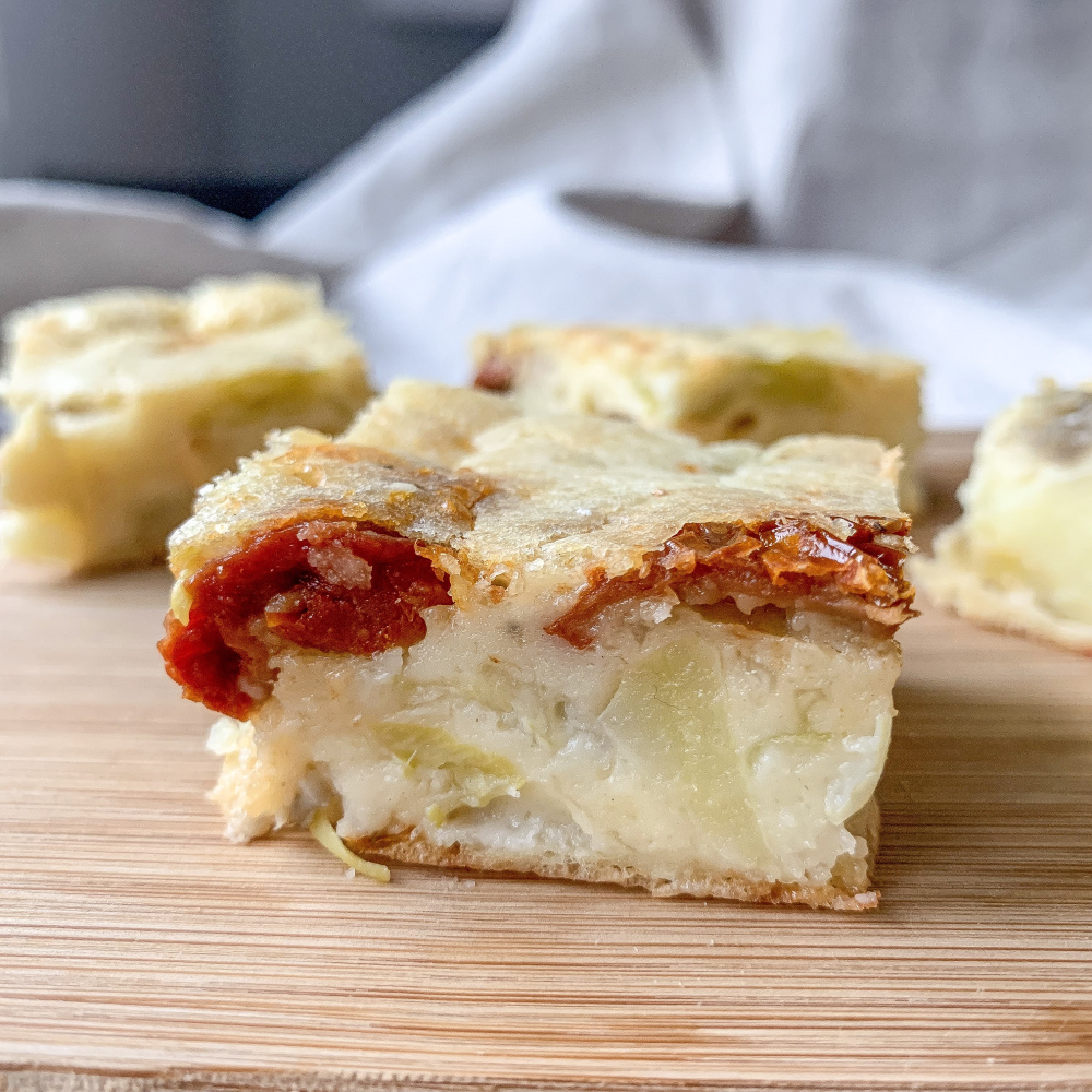 Quiche sans pâte pomme de terre, poireaux et tomates séchées